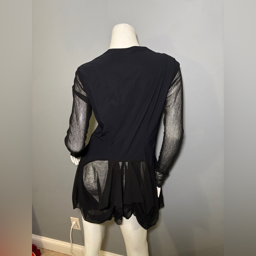 Sheer Sleeve Mini Dress with Front Zip - Black - Picture 9 of 14